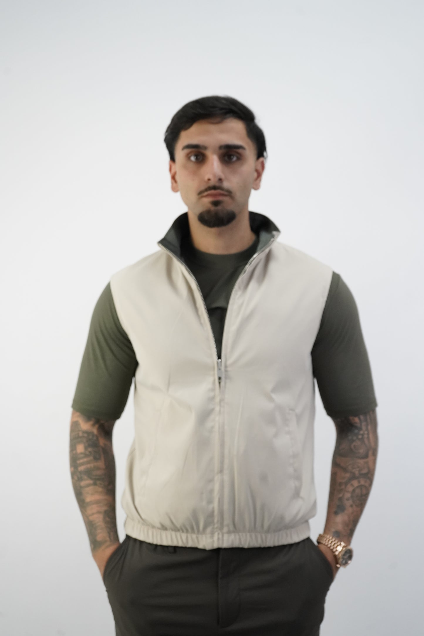 GREEN / BEIGE REVERSIBLE BODYWARMER