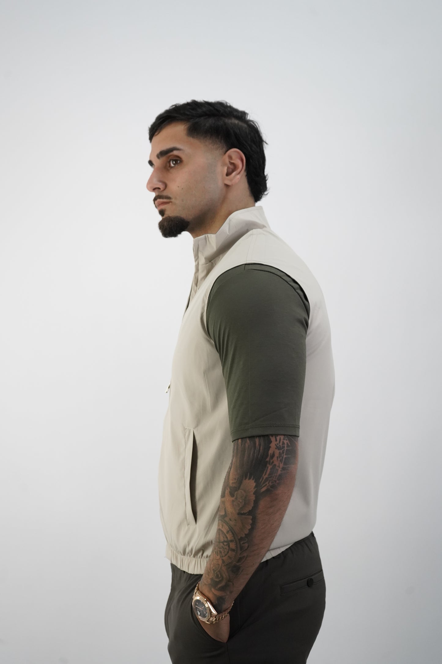 GREEN / BEIGE REVERSIBLE BODYWARMER