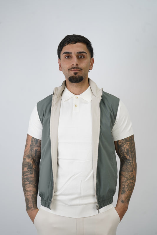 GREEN / BEIGE REVERSIBLE BODYWARMER