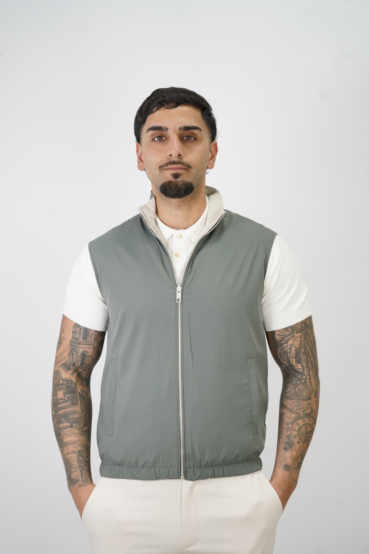 GREEN / BEIGE REVERSIBLE BODYWARMER