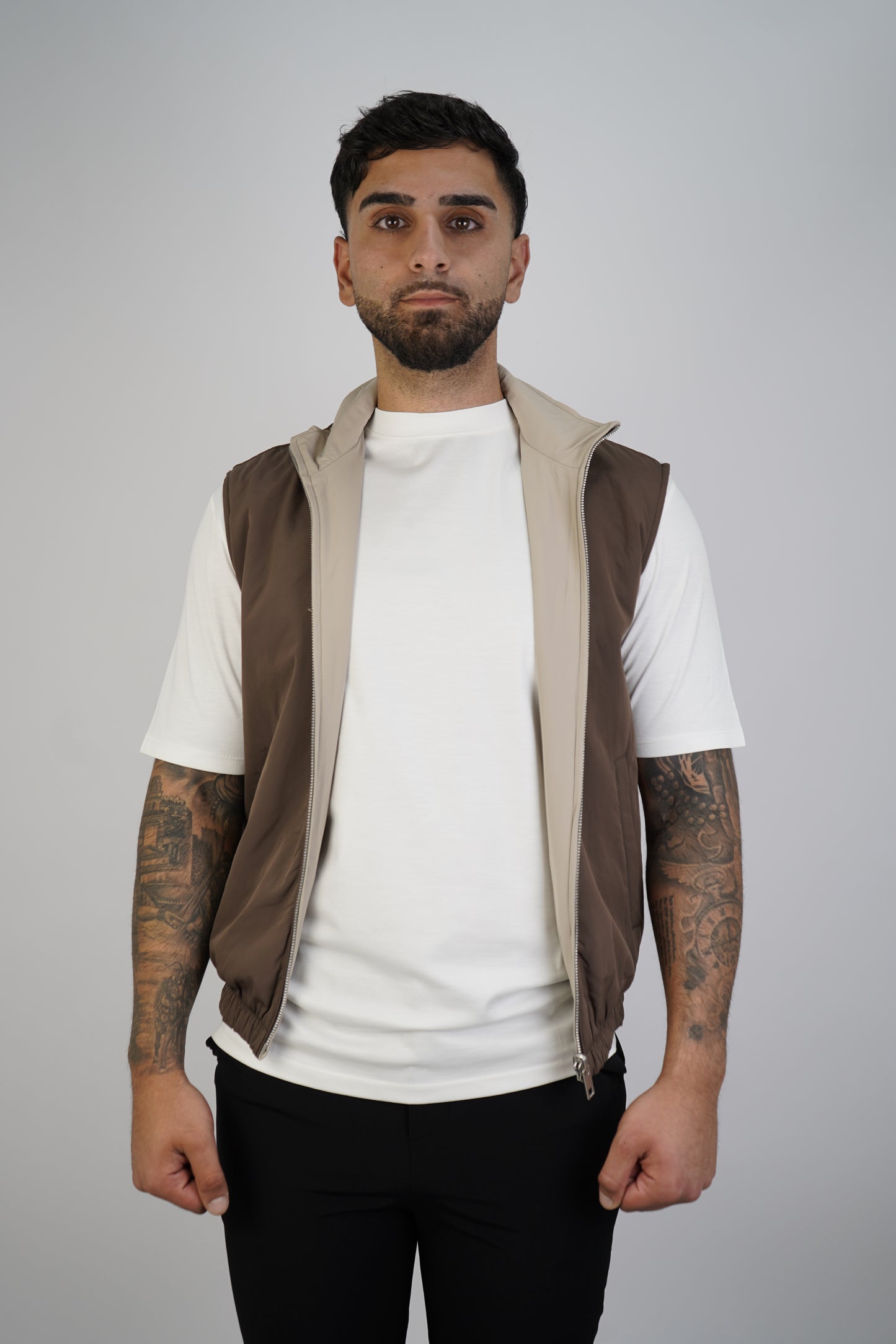BROWN / BEIGE REVERSIBLE BODYWARMER
