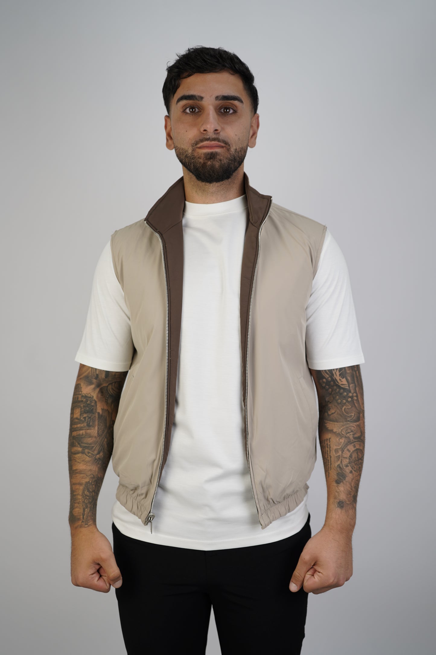 BROWN / BEIGE REVERSIBLE BODYWARMER