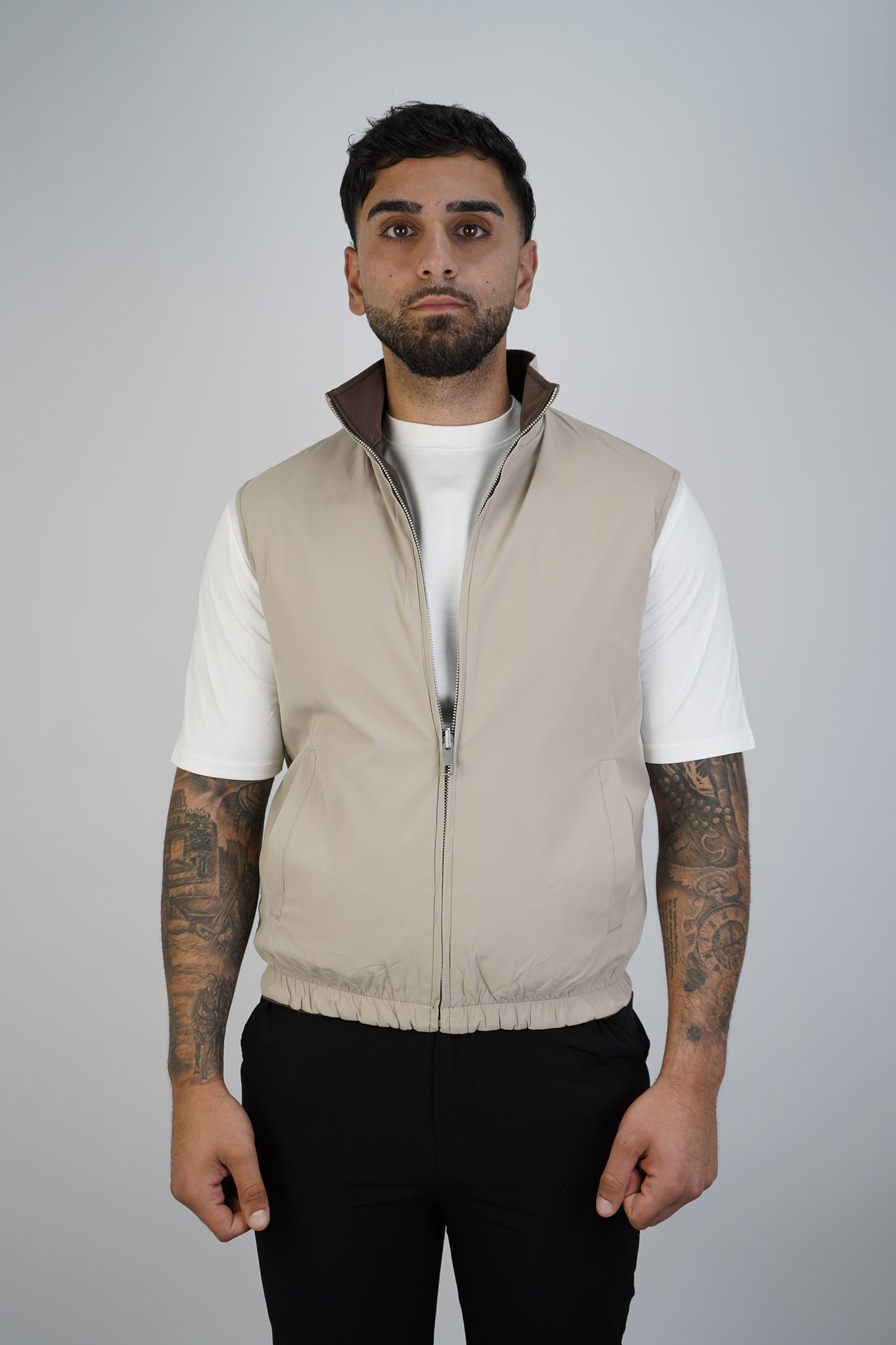 BROWN / BEIGE REVERSIBLE BODYWARMER