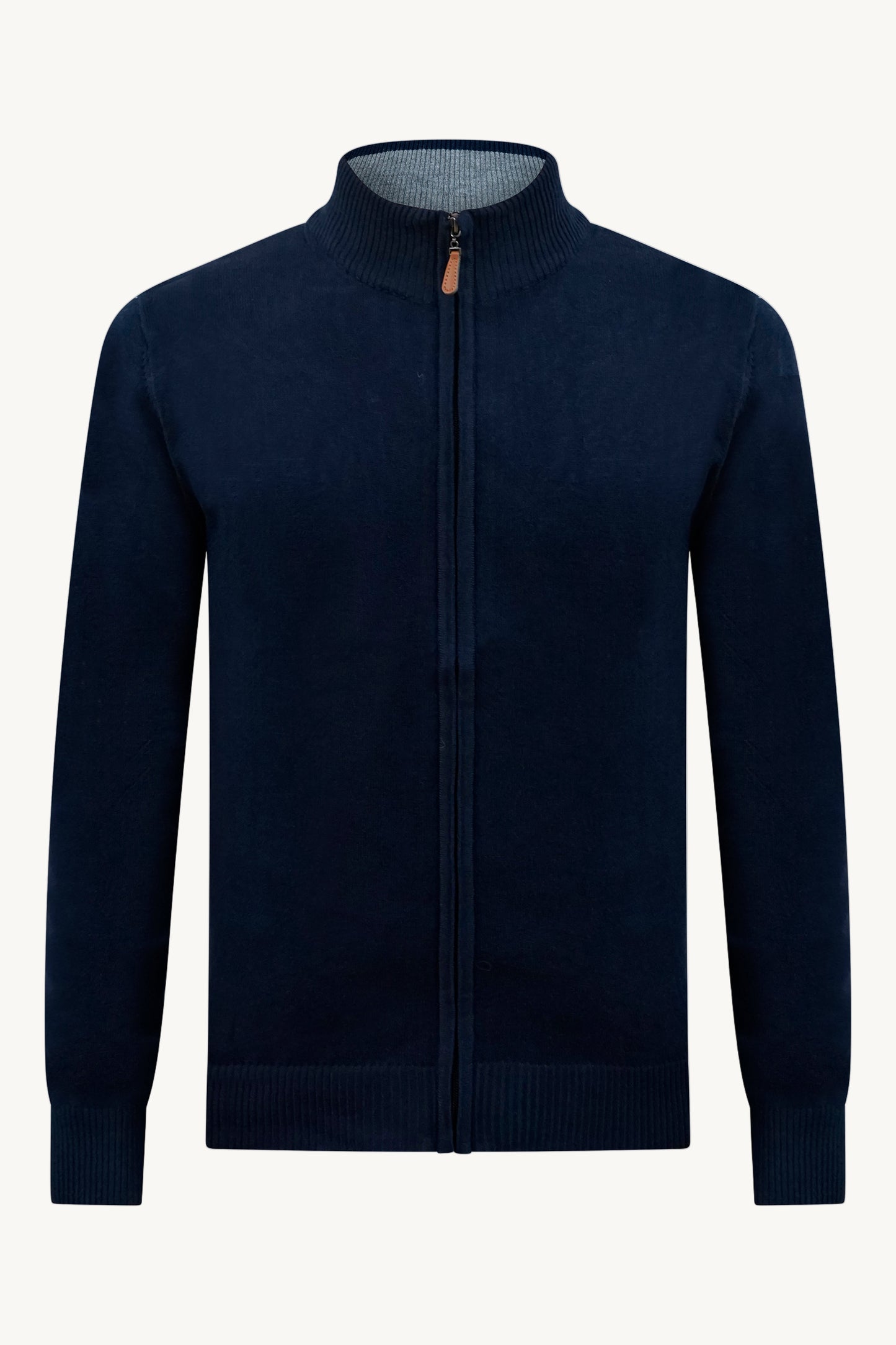 BLUE ZIP KNIT VEST – GREY COLLAR