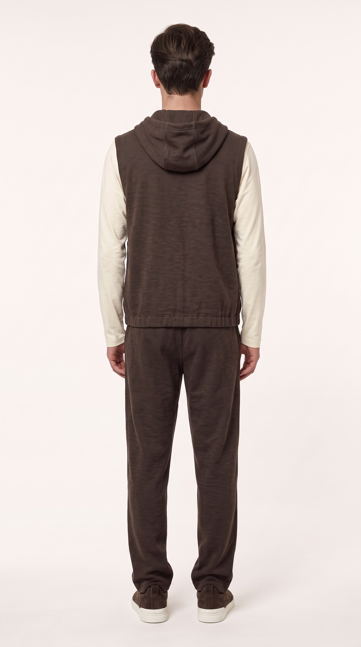 WOOL CASHMERE TEXTURED HOODED JACKET BROWN