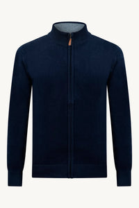 BLUE ZIP KNIT VEST – GREY COLLAR