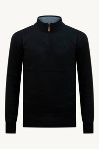 BLACK ZIP KNIT SWEATER – GREY COLLAR