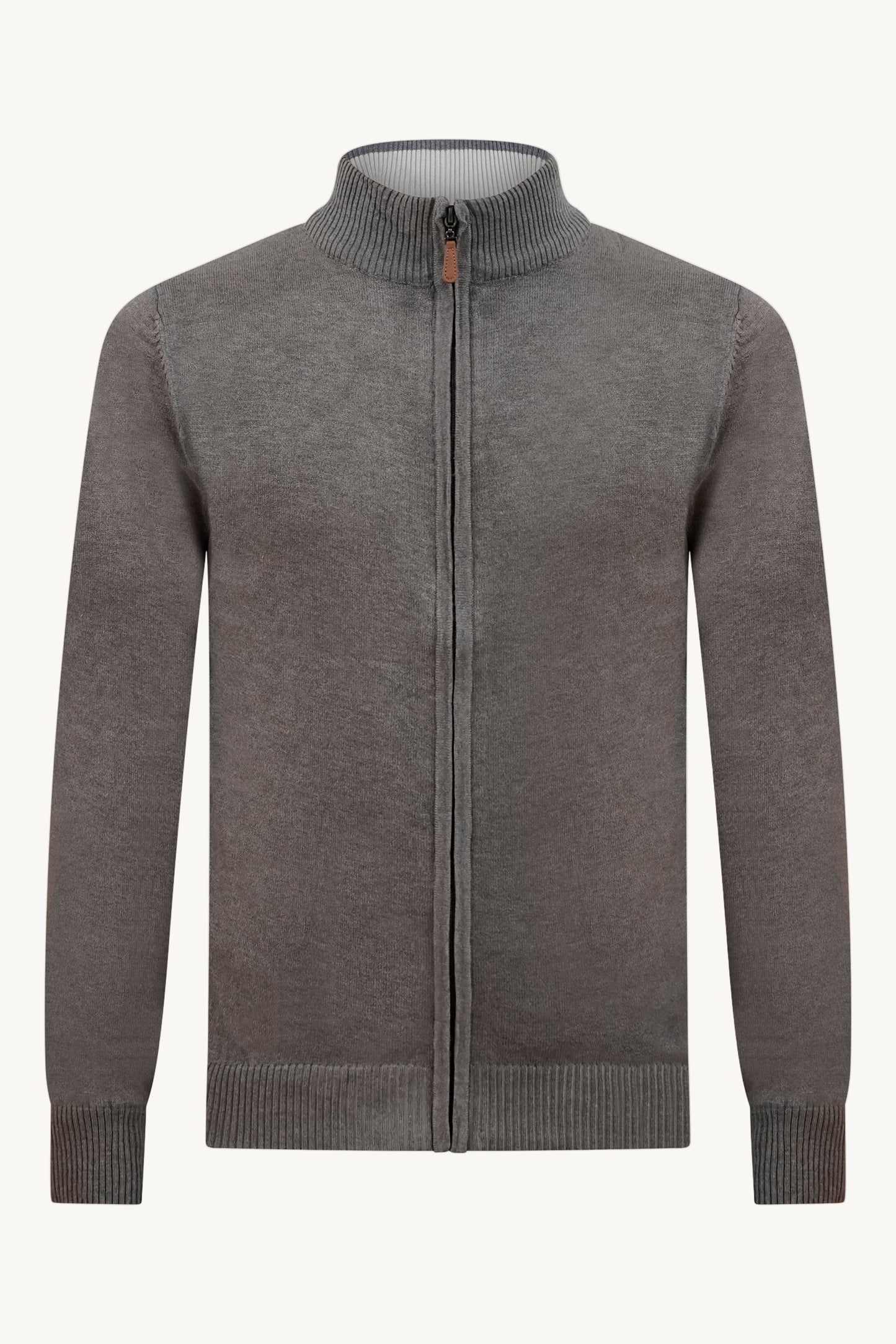 BROWN ZIP KNIT VEST – BEIGE COLLAR