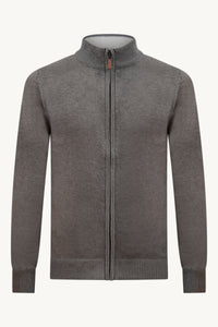 BROWN ZIP KNIT VEST – BEIGE COLLAR