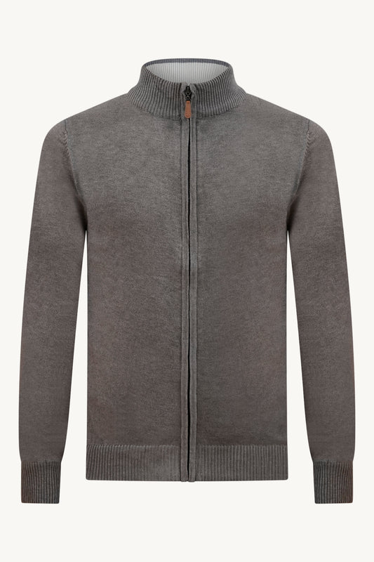 BROWN ZIP KNIT VEST – BEIGE COLLAR