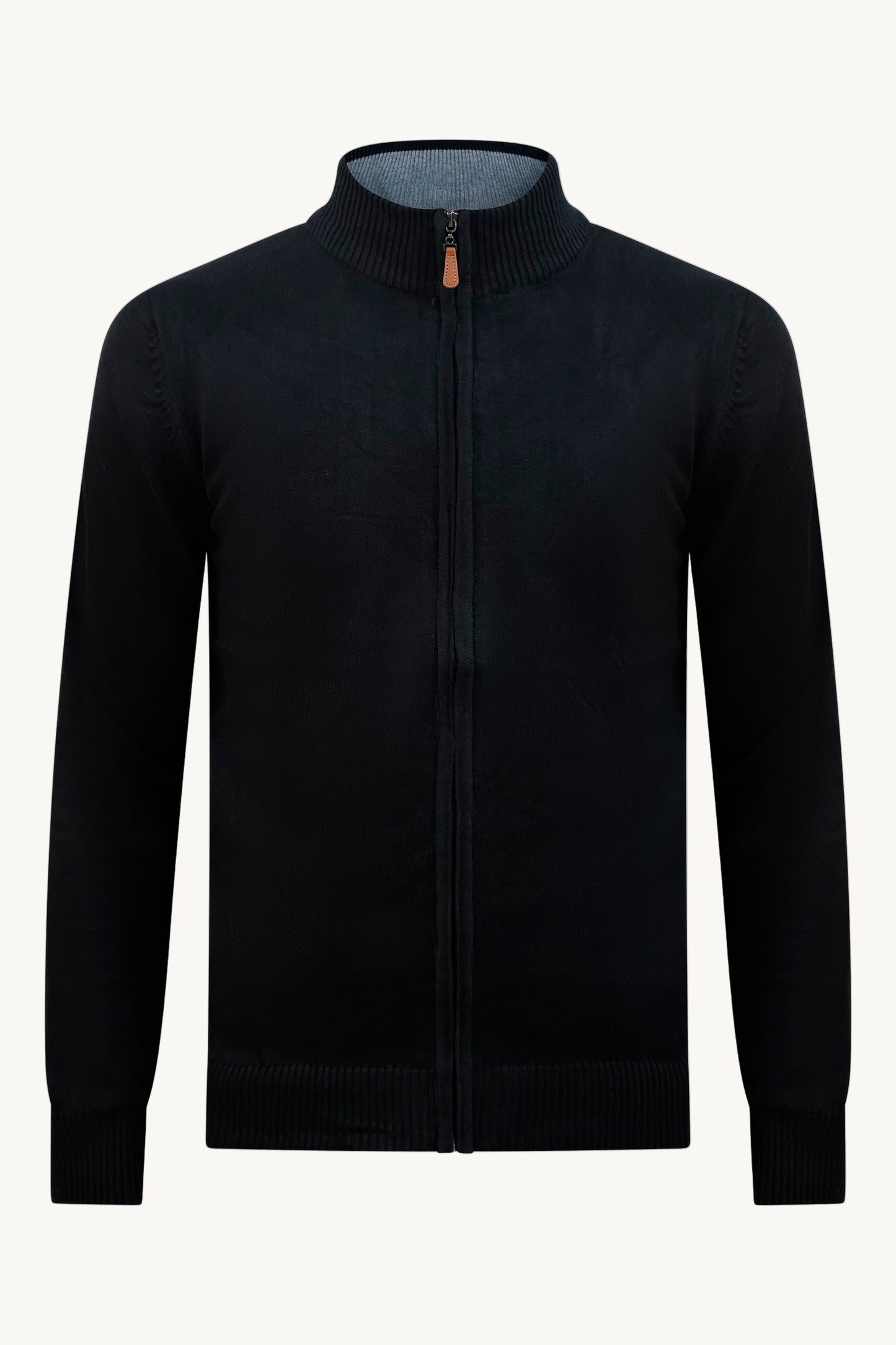 BLACK ZIP KNIT VEST – GREY COLLAR