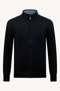 BLACK ZIP KNIT VEST – GREY COLLAR