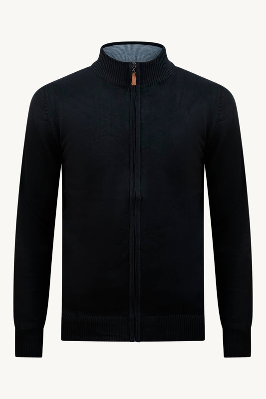 BLACK ZIP KNIT VEST – GREY COLLAR