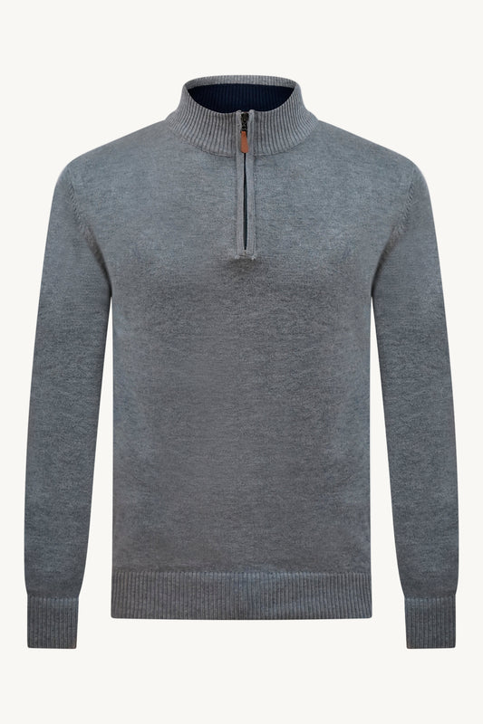 GREY ZIP KNIT SWEATER – BLUE COLLAR