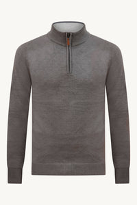 BROWN ZIP KNIT SWEATER – BEIGE COLLAR