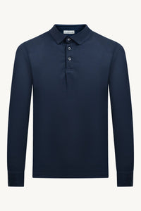LONGSLEEVE COTTON POLO NAVY BLUE