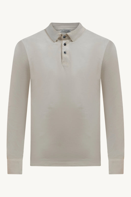 LONGSLEEVE COTTON POLO SANDSTONE