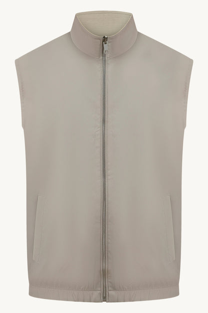 REVERSIBLE TECH–LINEN BODYWARMER BEIGE / CREAM