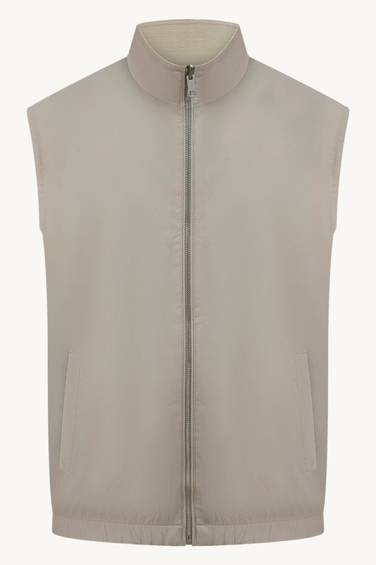 REVERSIBLE TECH–LINEN BODYWARMER BEIGE / CREAM