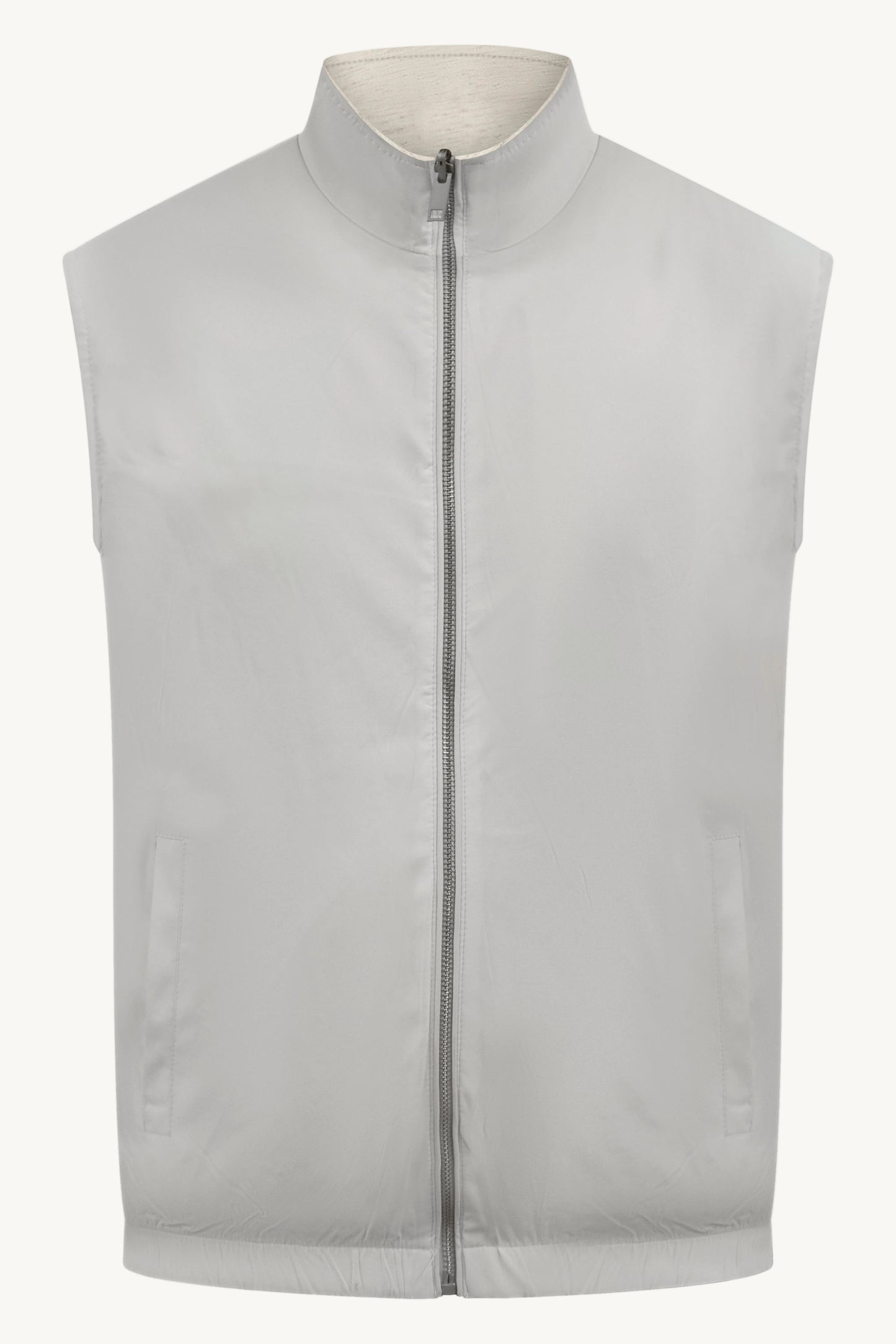 REVERSIBLE TECH–LINEN BODYWARMER WHITE / CREAM