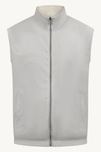 REVERSIBLE TECH–LINEN BODYWARMER WHITE / CREAM