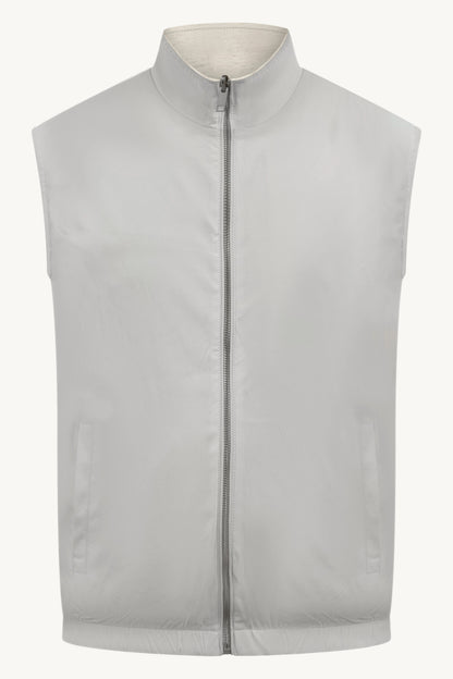 REVERSIBLE TECH–LINEN BODYWARMER WHITE / CREAM