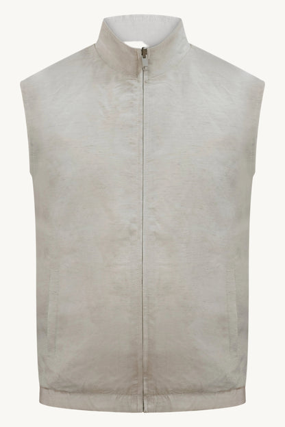 REVERSIBLE TECH–LINEN BODYWARMER WHITE / CREAM