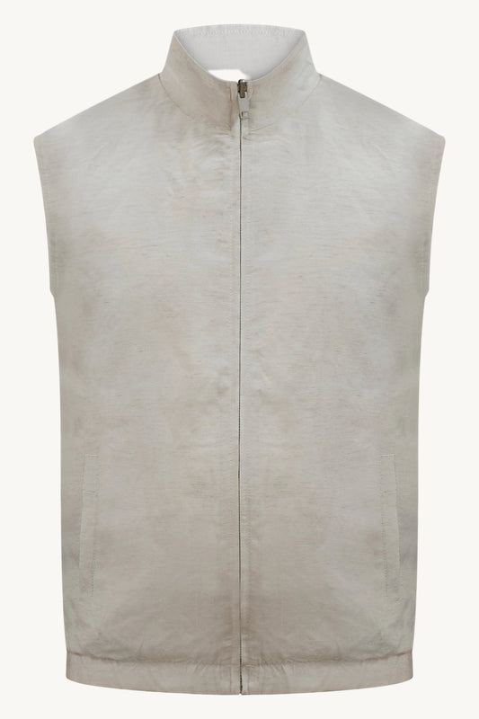 REVERSIBLE TECH–LINEN BODYWARMER WHITE / CREAM