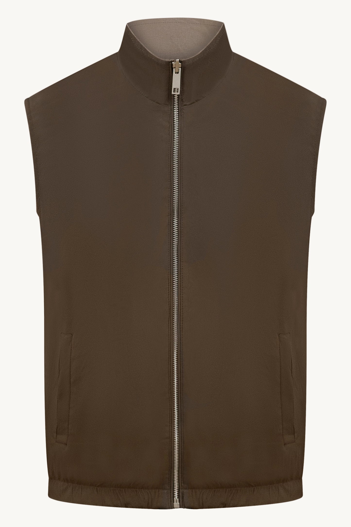 REVERSIBLE TECH–LINEN BODYWARMER BROWN / LIGHT BROWN