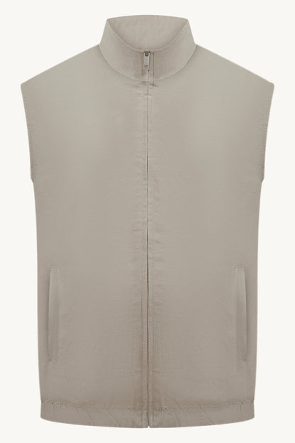 REVERSIBLE TECH–LINEN BODYWARMER BEIGE / CREAM