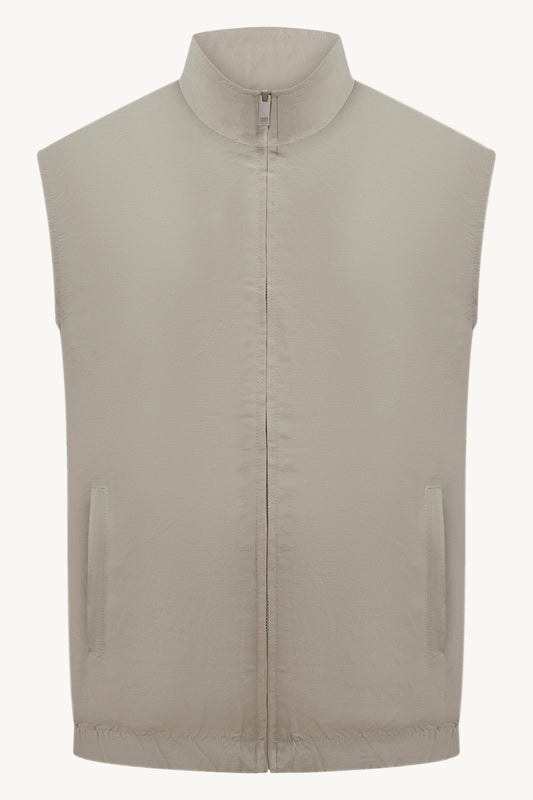 REVERSIBLE TECH–LINEN BODYWARMER BEIGE / CREAM