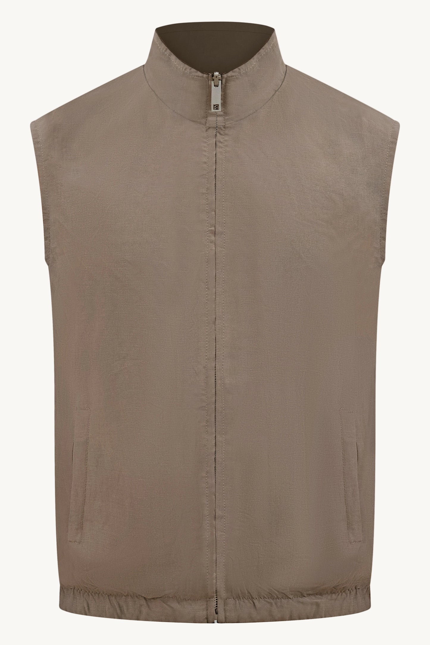 REVERSIBLE TECH–LINEN BODYWARMER BROWN / LIGHT BROWN