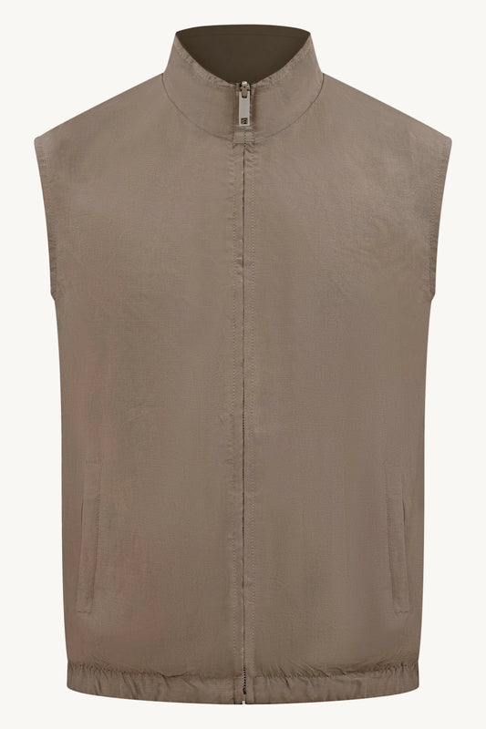 REVERSIBLE TECH–LINEN BODYWARMER BROWN / LIGHT BROWN