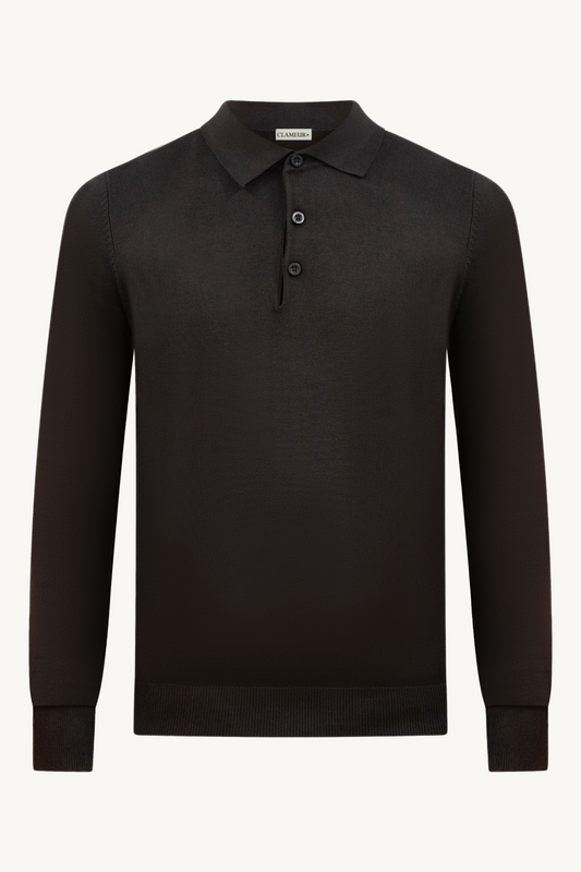 MOCHA BROWN LONGSLEEVE POLO SHIRT