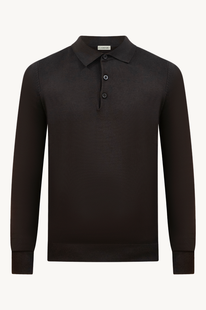 MOCHA BROWN LONGSLEEVE POLO SHIRT