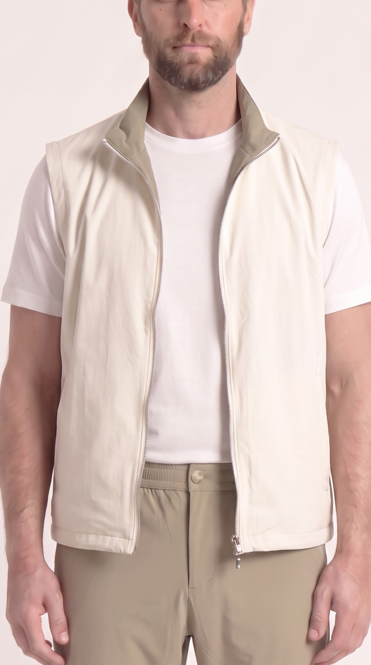 REVERSIBLE GILET ONXY GREY APRICOT/CREME WHITE
