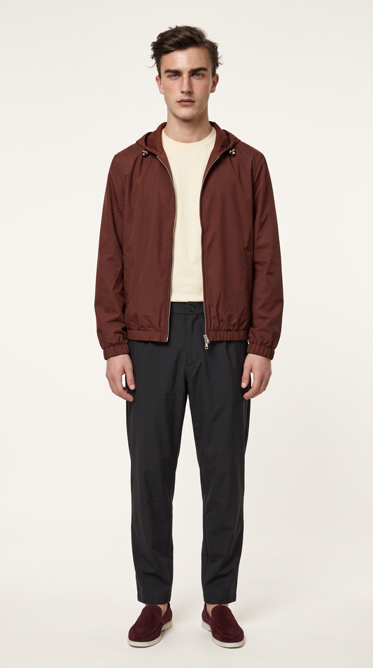 REVERSIBLE CASHMERE TECHNICAL HOODED JACKET BURGUNDY