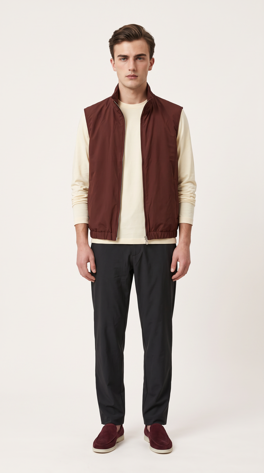 REVERSIBLE CASHMERE TECHNICAL GILET BURGUNDY