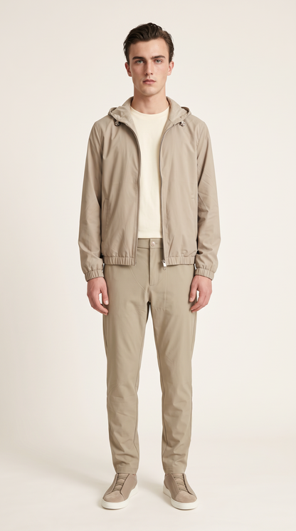 REVERSIBLE CASHMERE TECHNICAL HOODED JACKET BEIGE