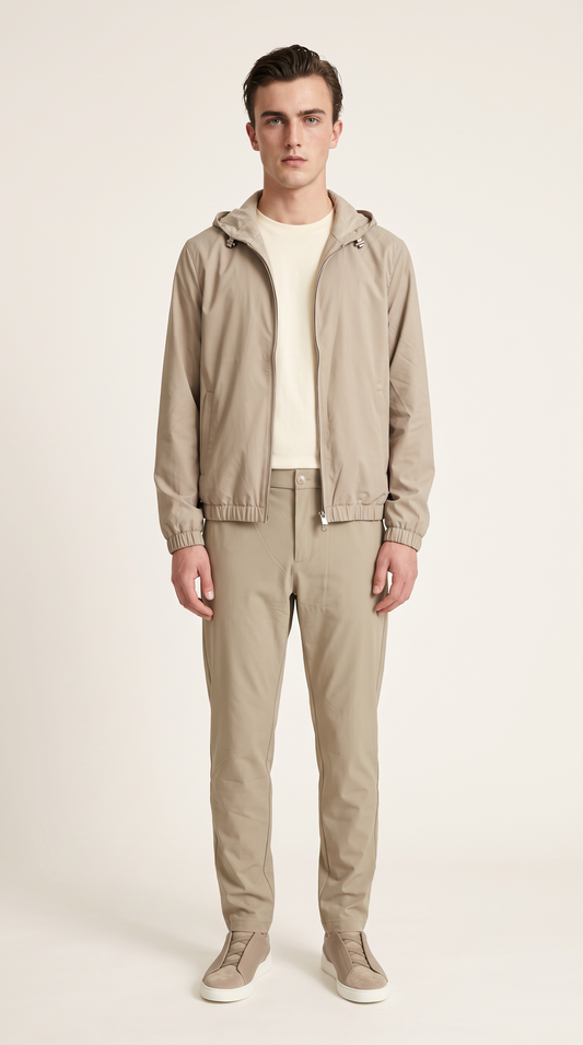 REVERSIBLE CASHMERE TECHNICAL HOODED JACKET BEIGE