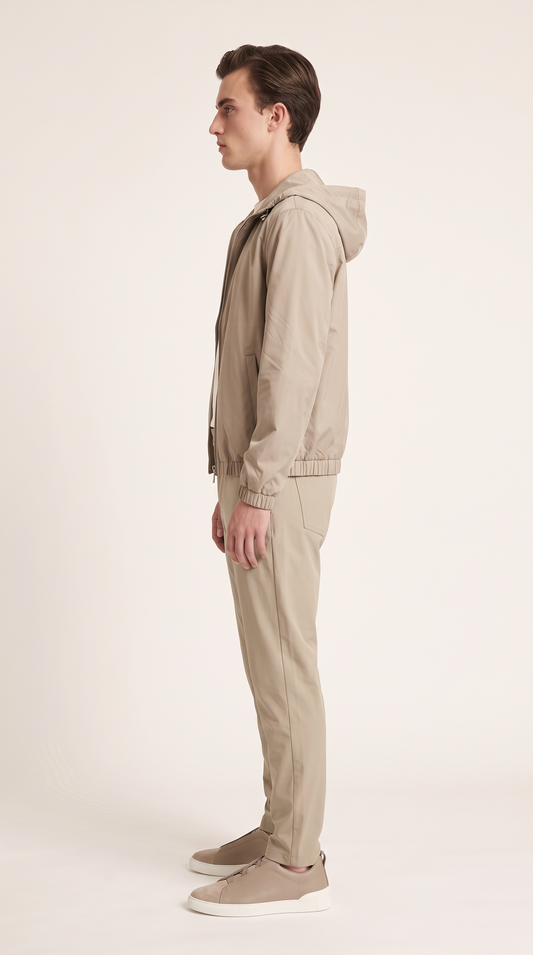 REVERSIBLE CASHMERE TECHNICAL HOODED JACKET BEIGE