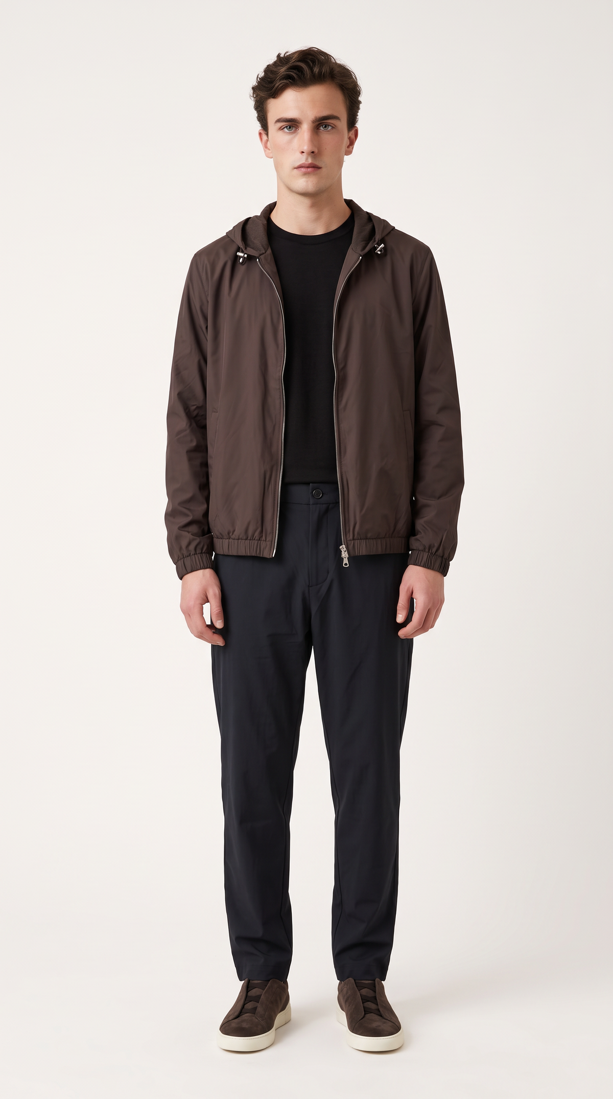 REVERSIBLE CASHMERE TECHNICAL HOODED JACKET BROWN