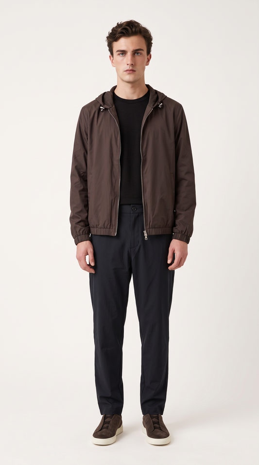REVERSIBLE CASHMERE TECHNICAL HOODED JACKET BROWN