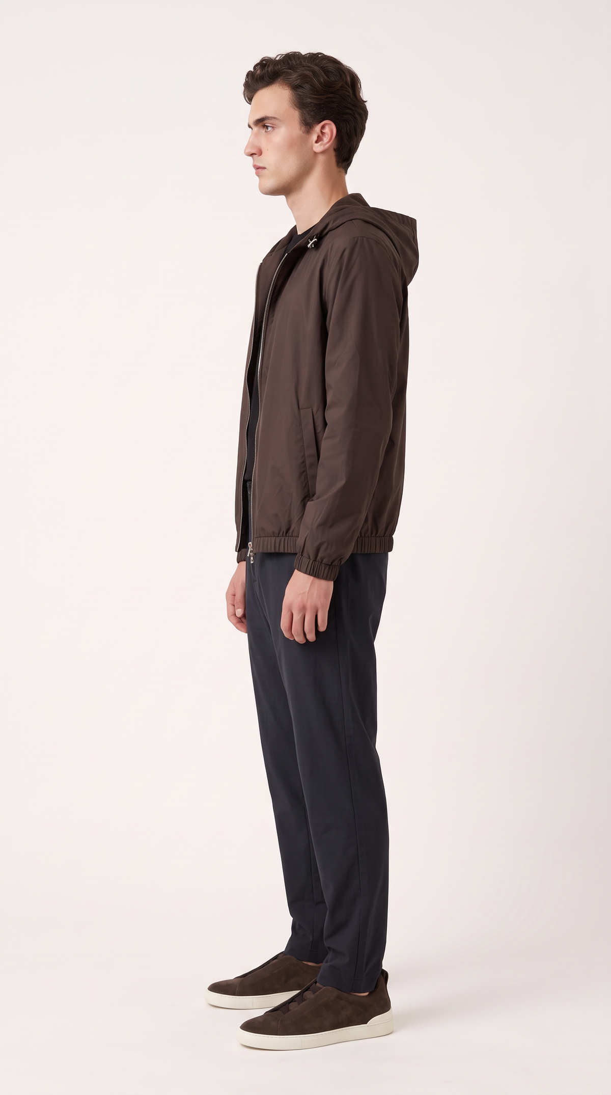 REVERSIBLE CASHMERE TECHNICAL HOODED JACKET BROWN