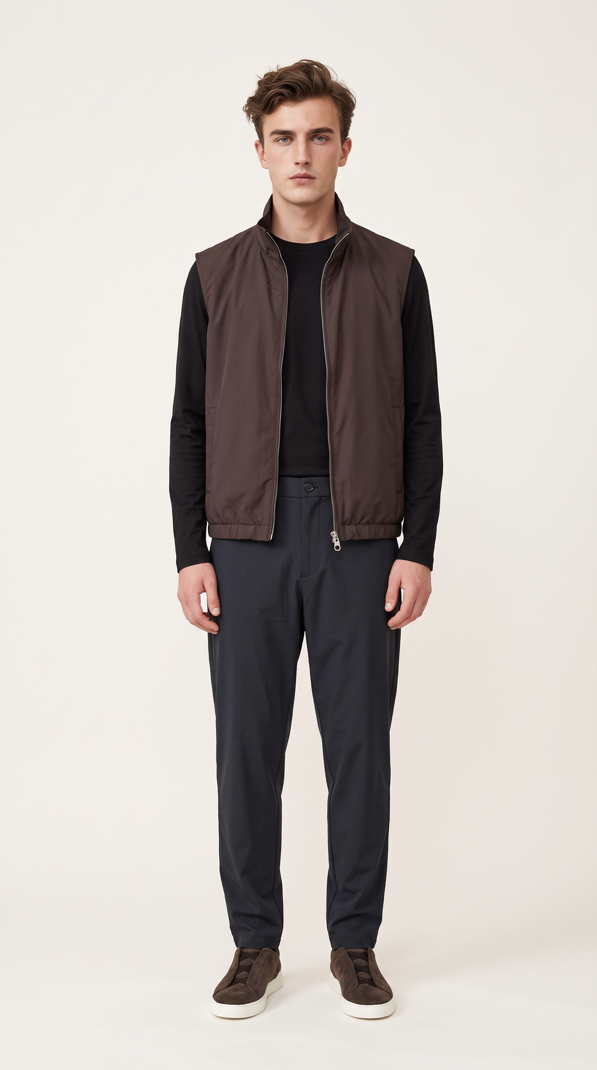 REVERSIBLE CASHMERE TECHNICAL GILET BROWN
