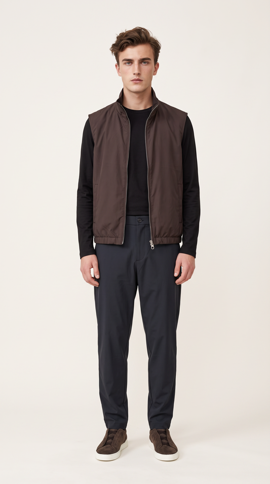 REVERSIBLE CASHMERE TECHNICAL GILET BROWN