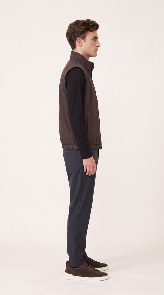 REVERSIBLE CASHMERE TECHNICAL GILET BROWN