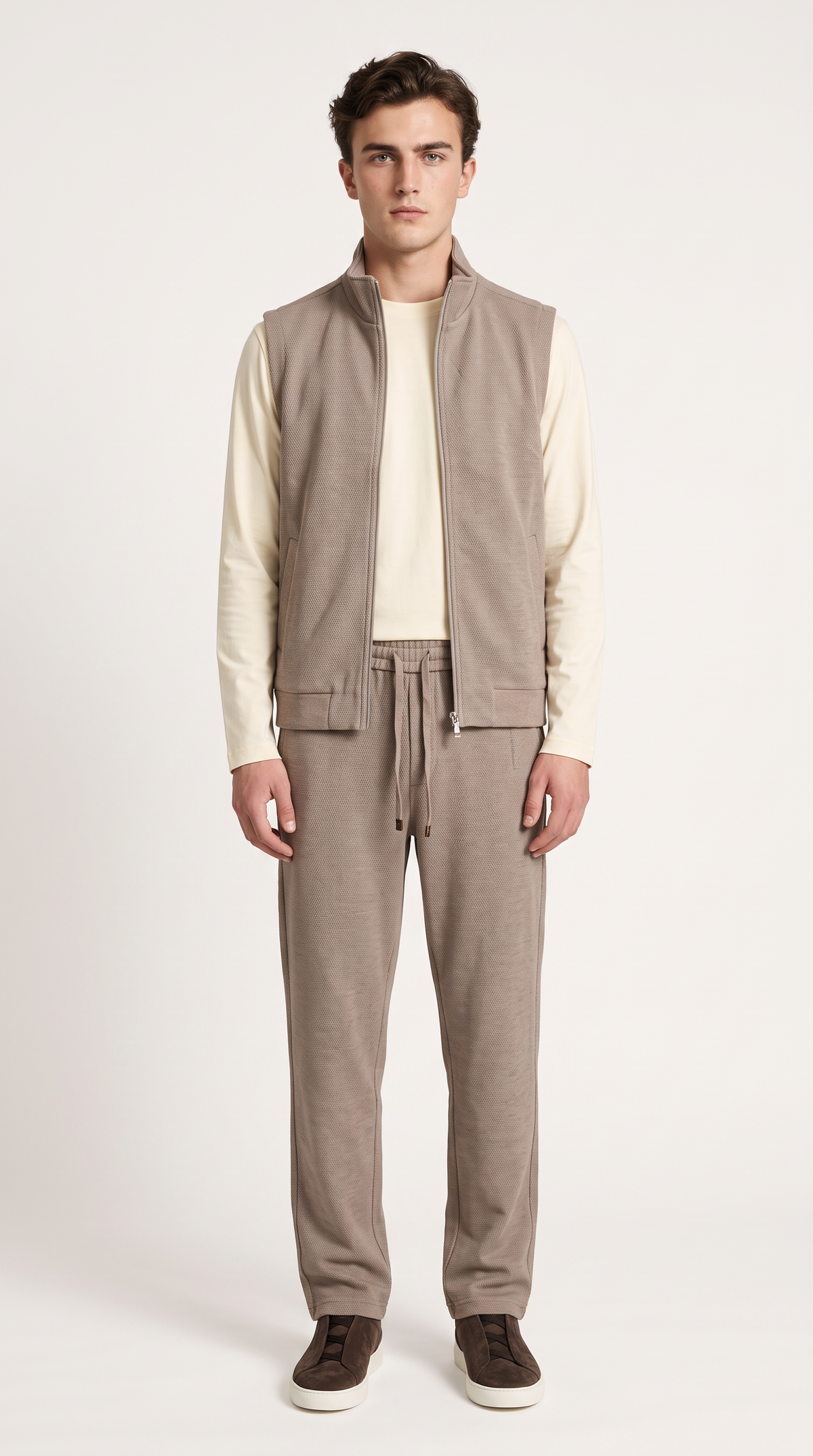 WOOL CASHMERE TEXTURED GILET BEIGE