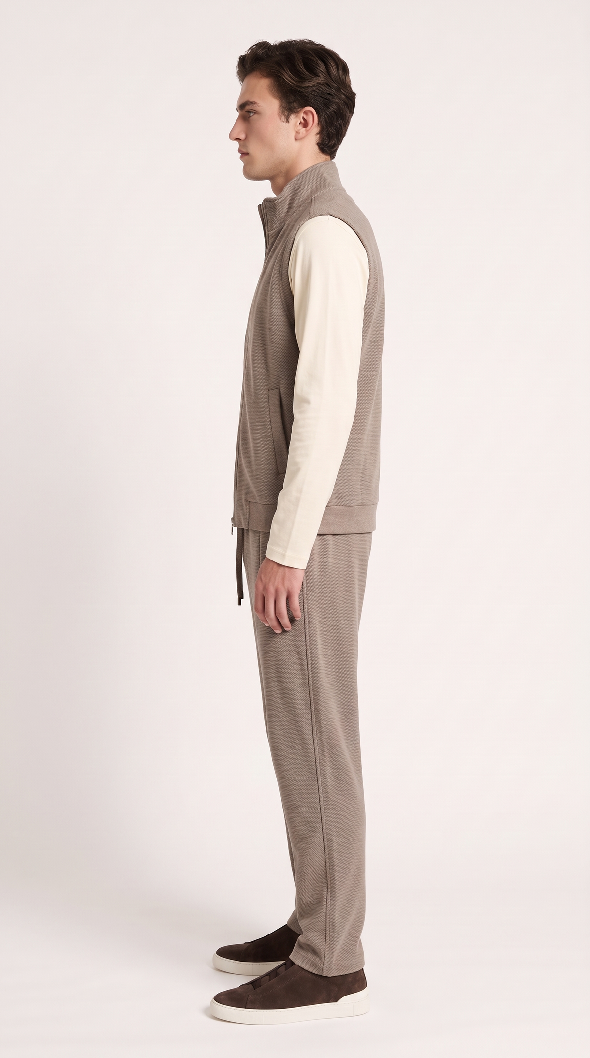 WOOL CASHMERE TEXTURED GILET BEIGE