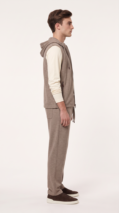 WOOL CASHMERE TEXTURED HOODED GILET BEIGE